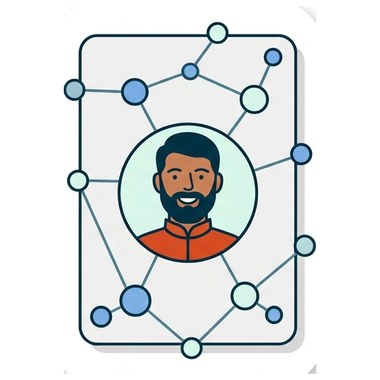 Illustration of a profile avatar connected to a professional network