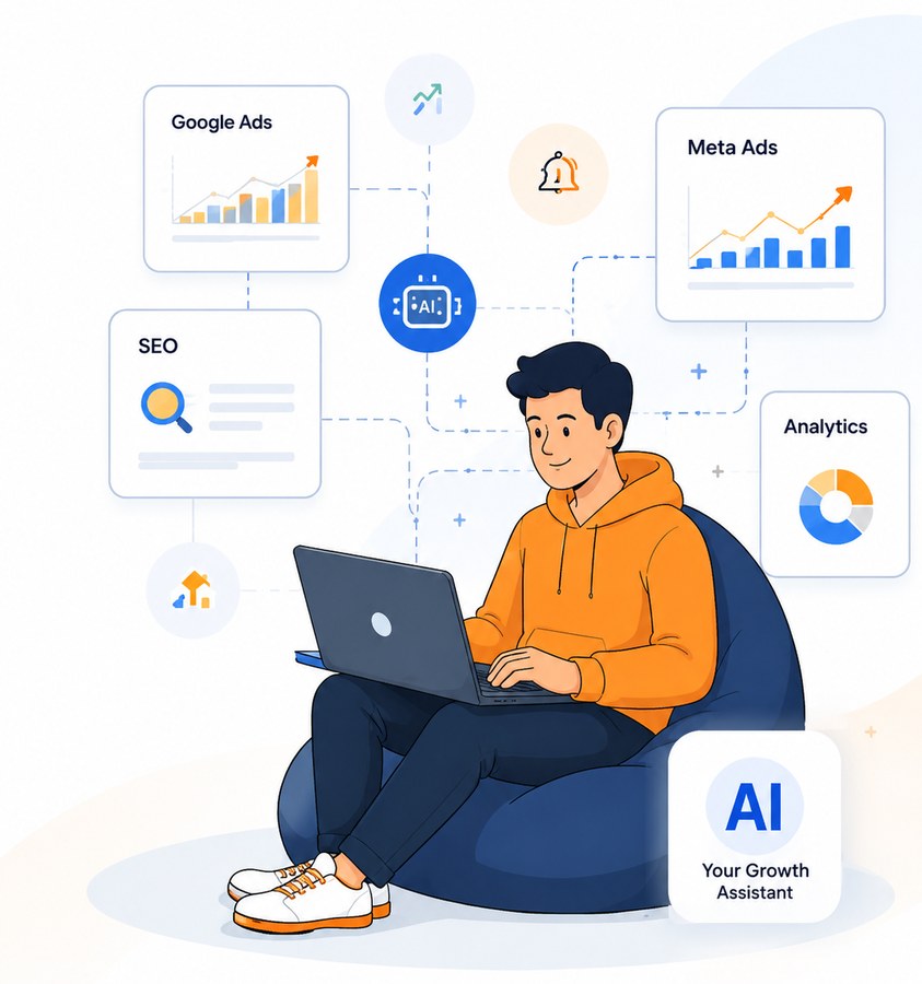 AI-led digital marketing training covering Google Ads, Meta Ads, SEO and Analytics